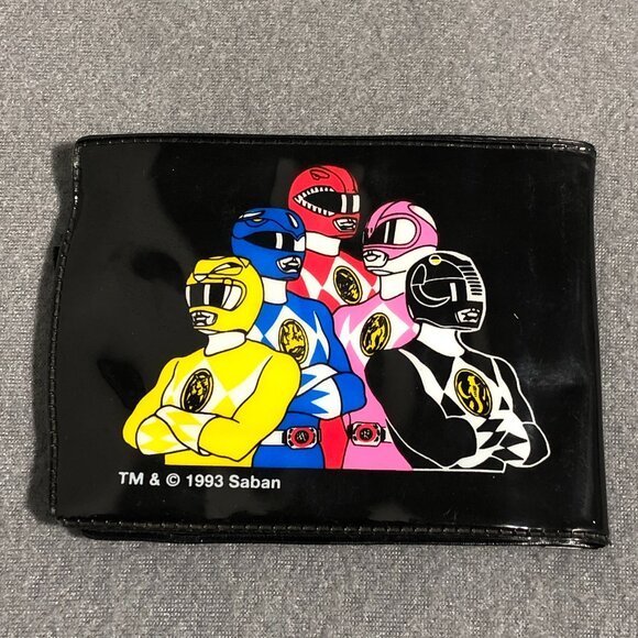 Mighty Morphin Power Rangers Black Bifold Wallet Vinyl 1993 Saban Vintage MMPR - Picture 1 of 7